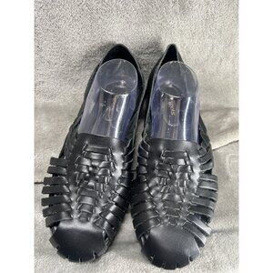 Soft Spots Women's Size 12 Wide Black Leather Huarache Sandal Summer Comfort